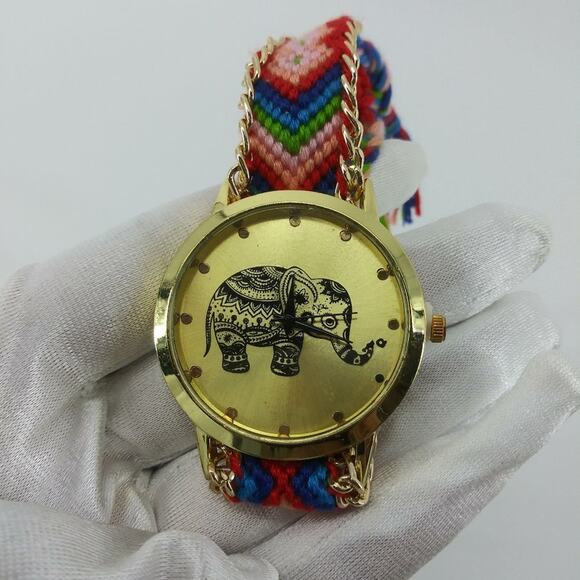 Women's Colorful Elephant Good luck Wristwatch Watch Pink Gold Tone Indian Style - Picture 11 of 12